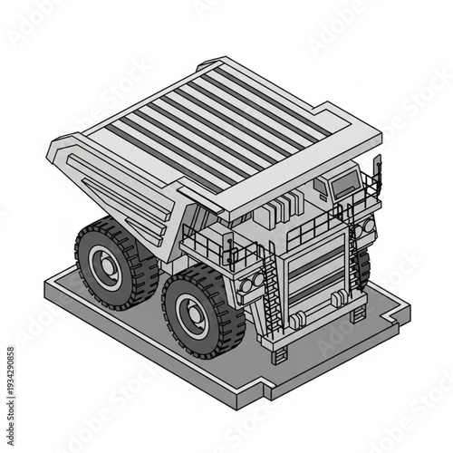 Detailed isometric illustration of a mining dump truck on a platform.