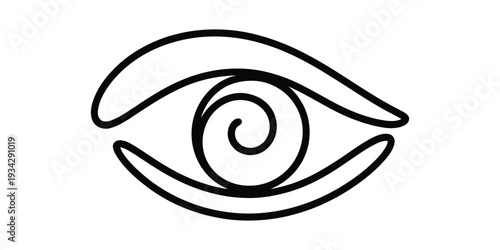 Minimalist one line eye illustration with spiral iris