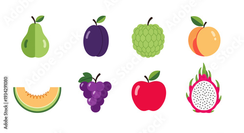 Assorted fruits illustrations on white background