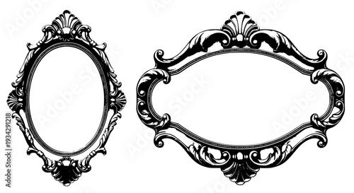 Frames ornate decorative set with rococo elements and elaborate scrollwork featuring frame, vintage, baroque with