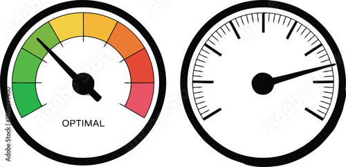 Dual gauge meters displaying performance and speed indicators with optimal range markings