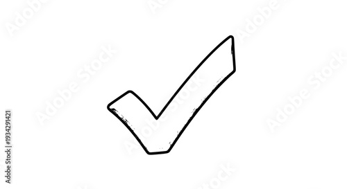 Checkmark simple black line icon on white background, approval symbol featuring check, tick, confirmation with