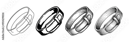 Tambourine jingle musical instrument percussion element vector illustration showing different artistic styles and techniques.