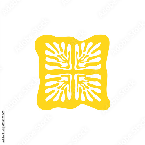 Retro Nature Stamp, Abstract Floral Woodcut Illustration