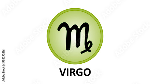 Virgo zodiac sign icon on green circle. Maiden astrological symbol for horoscope.