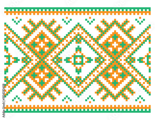 traditional ukrainian embroidery ornament featuring authentic geometric patterns in classic colors seamless vector illustration isolated on white background