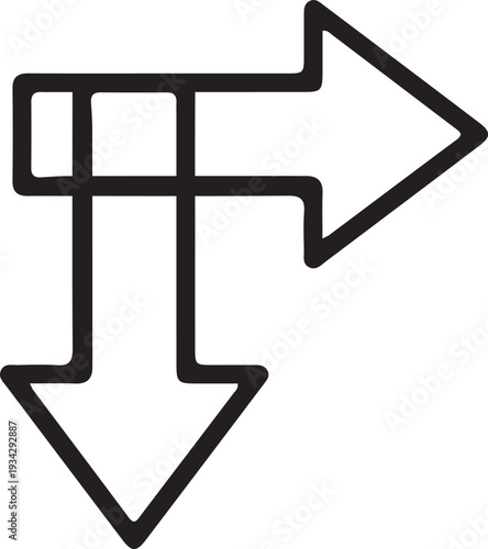 "Directional arrow vector illustration showing right and downward arrows symbolizing navigation, signage, and movement options"