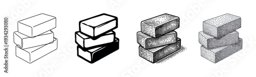 Four stacked rectangular block illustrations in various styles representing construction, building, or abstract concepts.
