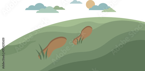 Two Rabbits Sitting on Green Hill