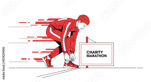 Runner Tying Shoelaces Before Charity Marathon Race Start