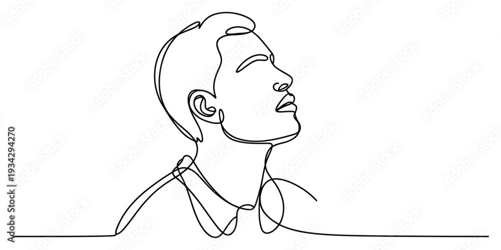 Obraz premium Minimalist one line drawing of a man looking upwards