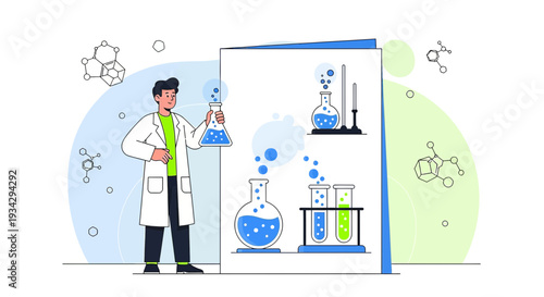 Scientist Conducting Chemical Experiment in Laboratory with Bubbling Flasks