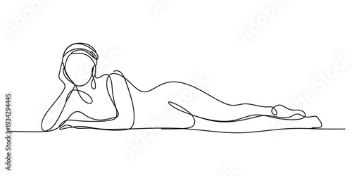 Minimalist continuous line drawing of a reclining woman
