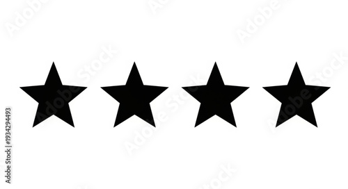Four Black Stars Isolated on White Background.
