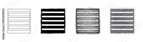 Rectangular striped patterns are presented in four distinct artistic styles, showcasing various graphic rendering techniques.