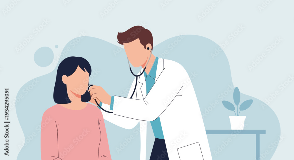 Obraz premium Doctor Examining Patient with Stethoscope, Medical Checkup Illustration