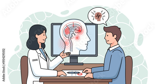Doctor Consults Patient About Neurological Symptoms Displayed On Brain Scan