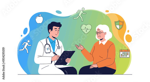 Doctor Consults Elderly Patient About Health and Wellness Plan