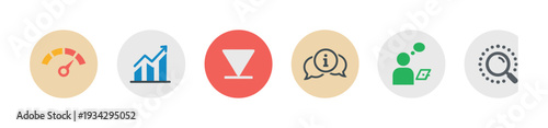 Digital business service analysis performance icons collection representing various aspects of online operations and data management.