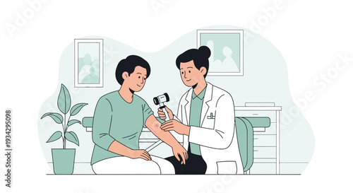 Doctor Examining Patient's Skin with Dermatoscope in Medical Office