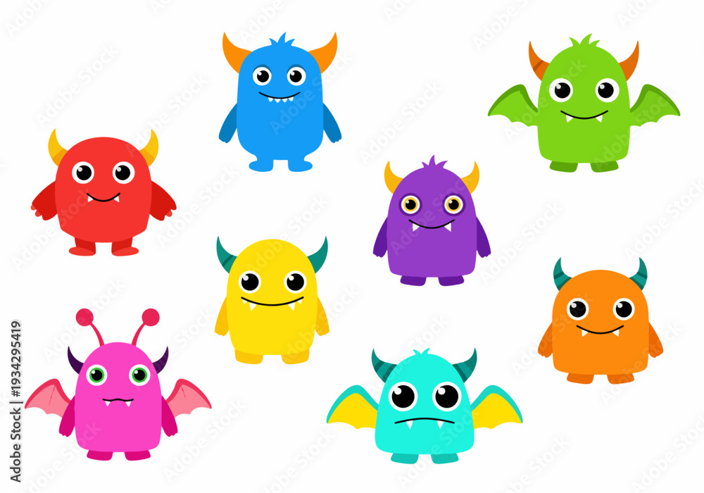Obraz premium Happy monster characters set with big eyes ideal for fun children illustration designs