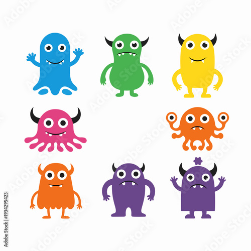 Bright cartoon monster collection with happy faces ideal for cheerful nursery decor