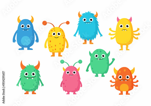 Playful blue fuzzy monster character with small horns shining on yellow studio background.