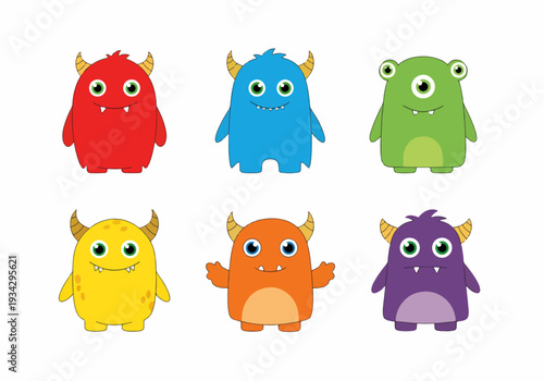 Red baby alien monster with antennas giggling sweetly on fresh green minimal background.