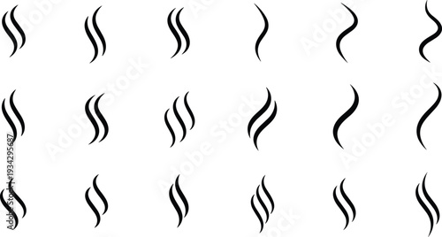 Abstract Wavy Line Vector Set Featuring Curved Flowing Wave Shapes Minimal Black Decorative Elements Isolated on White Background for Modern Graphic Design Projects