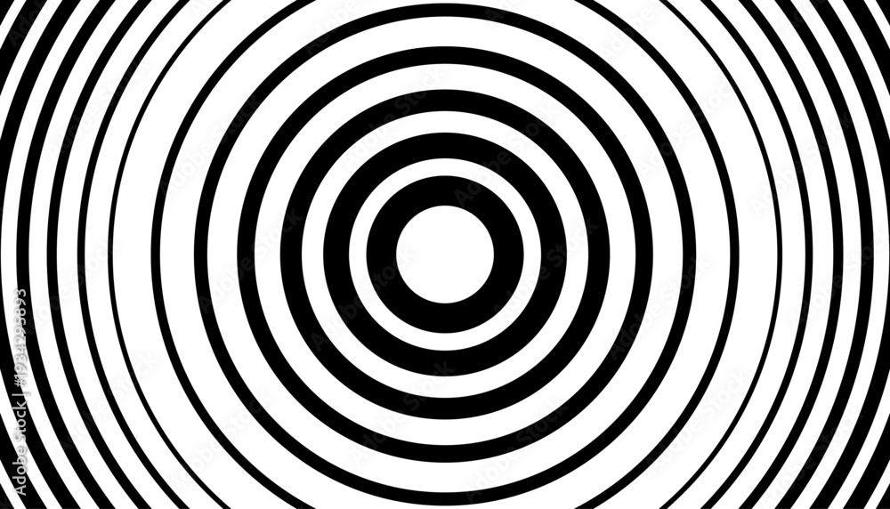 Fototapeta premium Set of black halftone circular lines forming a rhythmic, concentric ring pattern. A high-contrast asset suitable for creating optical art, hypnotic visuals, and modern geometric textures.