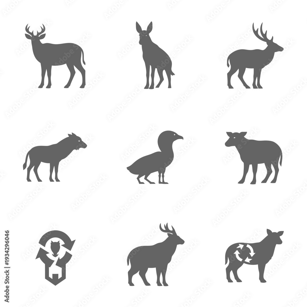 Fototapeta premium A collection of gray animal silhouettes on a white background