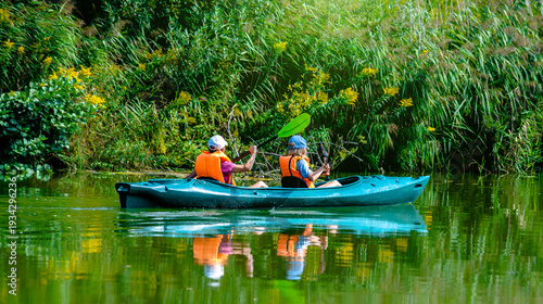 Wallpaper Mural Youth floating in a canoe on the river
 Torontodigital.ca