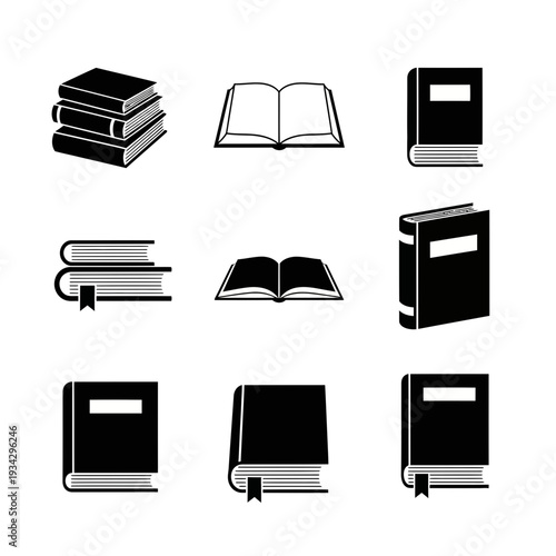 A collection of book icons in different states