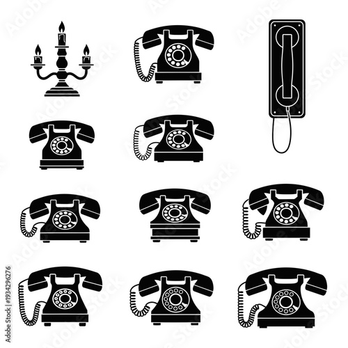A collection of old telephone icons and a candelabra