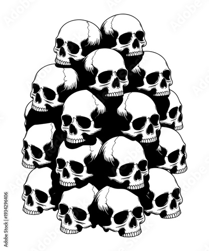  Pile of Human Skulls Vector Illustration