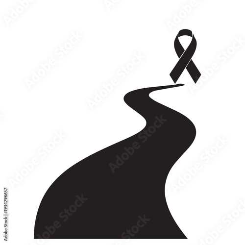 Winding road leading to an awareness ribbon, symbolizing a journey through struggle and hope for causes like cancer graphic