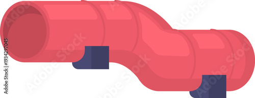 Red playground tunnel with bend on white background