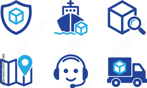 customer support and online communication icons. global network, video call, and social connection. vector illustration