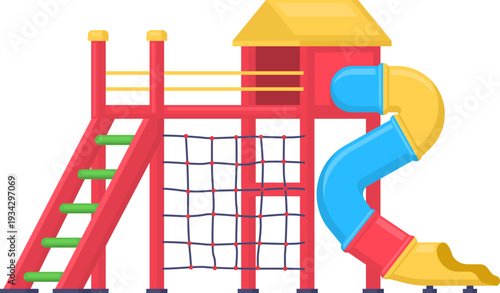 Colorful playground structure for children playing and recreation