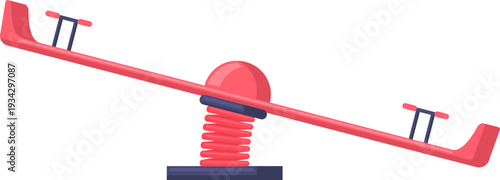 Red seesaw toy bouncing on spring base at playground
