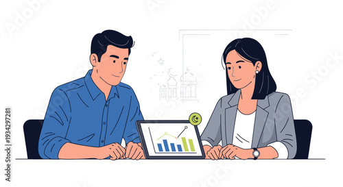 Business colleagues collaborate on a digital tablet, diligently analyzing financial growth charts and data for strategic planning and decision-making, aiming for market success and future prosperity