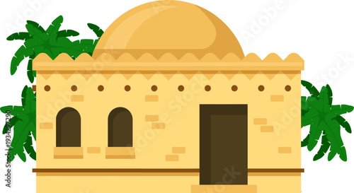 Desert building with dome and palm trees