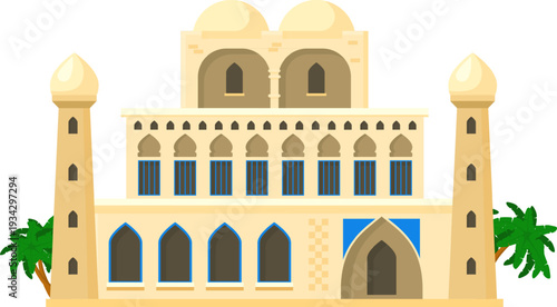 Middle Eastern building architecture with domes and minarets