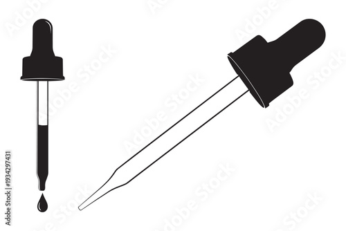 Dropper with liquid drop and empty eyedropper on transparent background