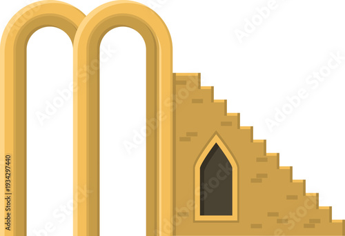 Ancient brick stairway entrance arches building exterior
