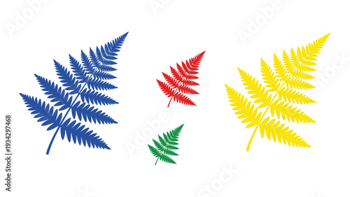 Colorful fern leaves displayed in a vibrant and contrasting arrangement