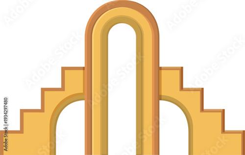 Archway entrance structure with ascending stairs vector