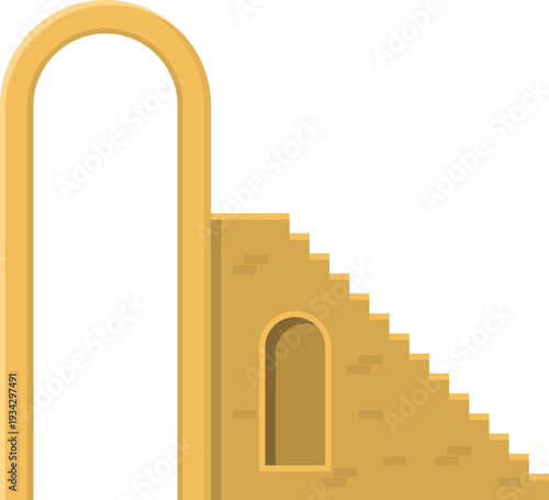 Ancient yellow arch and ascending stairs illustration