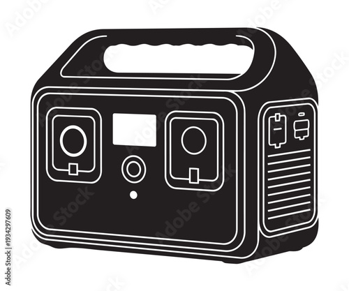 Portable power station with handle and ports for charging devices outdoor