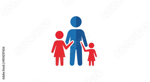 Family illustration with father and children standing together in a simple graphic representation